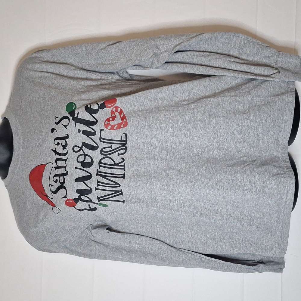 Santa's Favorite Nurse Grey Long Sleeve Tee